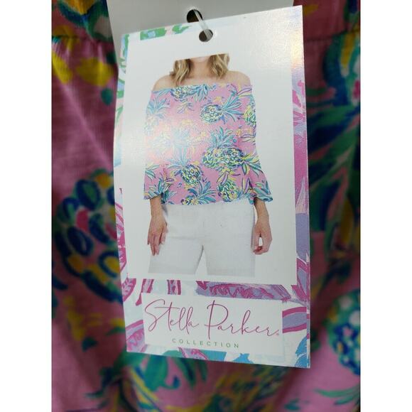 Stella Parker Blouse Top Womens L Pink Floral Flare Sleeve Round Neck Pullover - Picture 5 of 11